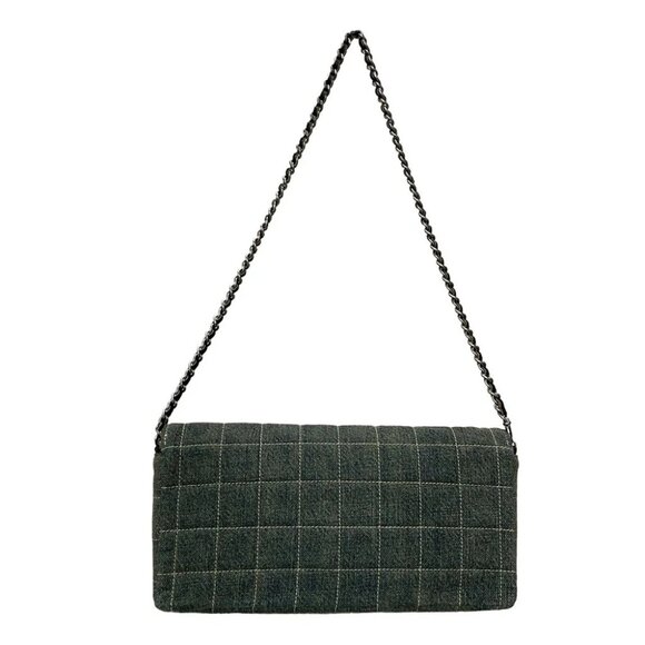 Auth CHANEL Chocolate Bar Navy Denim Leather Shoulder Bag - Picture 2 of 14